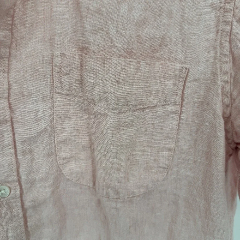 J. Crew Pink Irish Linen Sz M Button Up Baird McNutt Shirt Coastal Preppy Beach